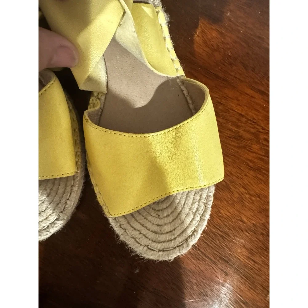 Eileen Fisher Yellow Wedge Sandals Leather Espadrille Criss Cross Women's Sz 9
